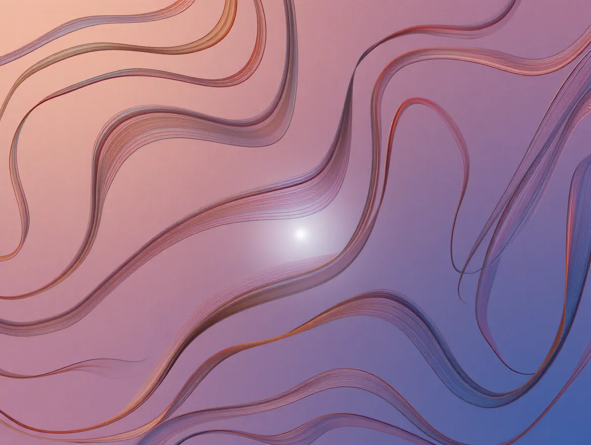 Abstrakt illustrasjon av bølgende linjer som konvergerer mot et sentralt punkt, symboliserer fokus og klarhet